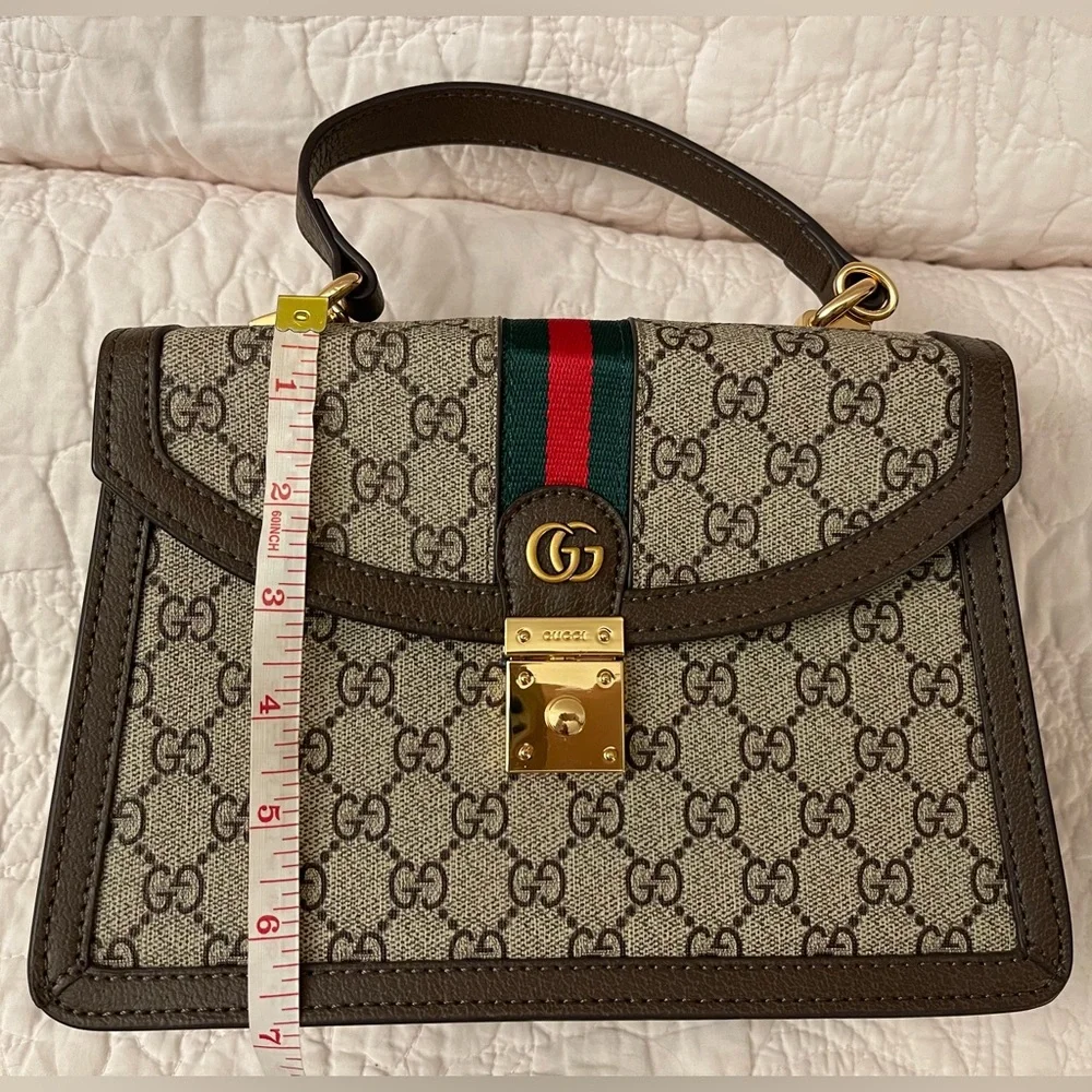 G*U*C*C*I Beige and Brown Satchel with Gold Accents - Picture 5 of 12